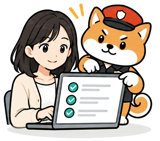 画面の案内に沿って設定する出品者と、手伝うガード犬